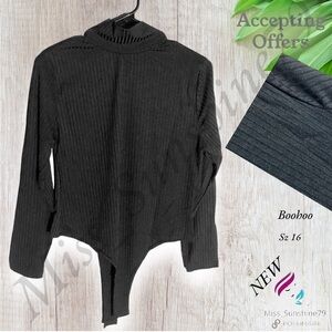 Boohoo NEW - Sz 16 plus size - Rib roll neck long sleeve bodysuit